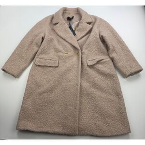 BCBG MAXAZRIA Teddy Coat Womens XL Double Breasted LUREX CHAMPAGNE